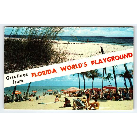 Vintage Florida World's Playground Beach Lithograph Postcard 1980s - Picture 1 of 2